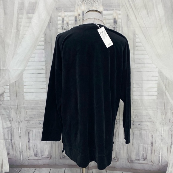 NEW Eileen Fisher Size Large Black Velvet Velour Crew Neck Large Boxy Tunic Top - Picture 6 of 10